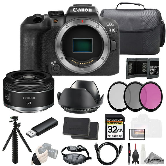 Canon EOS R10 Camera   RF 50mm f/1.8 STM Lens  32GB   Ext Bat  3 PC Filter- Kit (International Version)