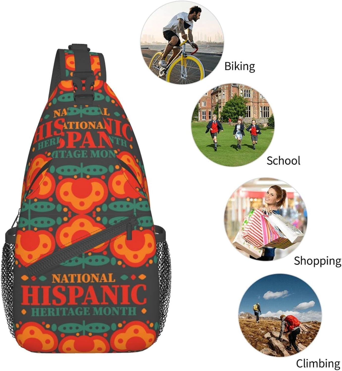 Mes Nacional De La Herencia Hispana Hispanic Heritage Month Sling Bag Crossbody Hiking Travel Chest Bags Backpack Shoulder Daypack for Women Men