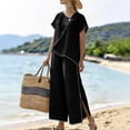 thumbnail image 6 of UPPADA 2 Piece Outfits Sets for Women Casual Summer Travel Vacation Outfits Short Sleeve Shirts and Wide Leg Pants Set Ladies Loose Linen Pants Lounge Sets Black,M, 6 of 7