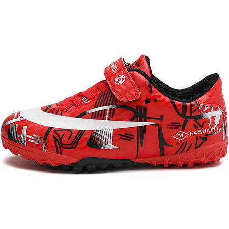 KAQ Children's Youth Soccer Shoes Lawn Soccer Shoes School Performance Futsal Sneakers Boys and Girls Firm Ground Soccer Shoes Cleats Professional Sports Outdoor (Little Children/Big Kids)