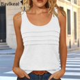 thumbnail image 4 of Bavlkeal Tank Tops for Women Pleated Crew Neck Sleeveless Solid Color Plus Size Going Out Beach Vacation Cute Summer Tops Black S-2XL, 4 of 5