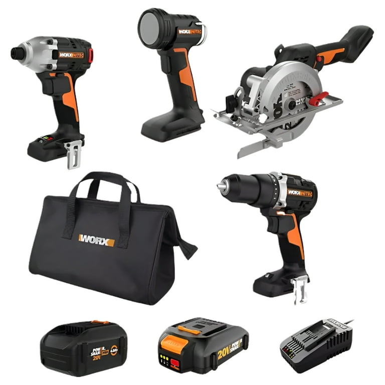 WORX NITRO WX918L 20V Brushless 4-Tool Combo Kit with Power Drill