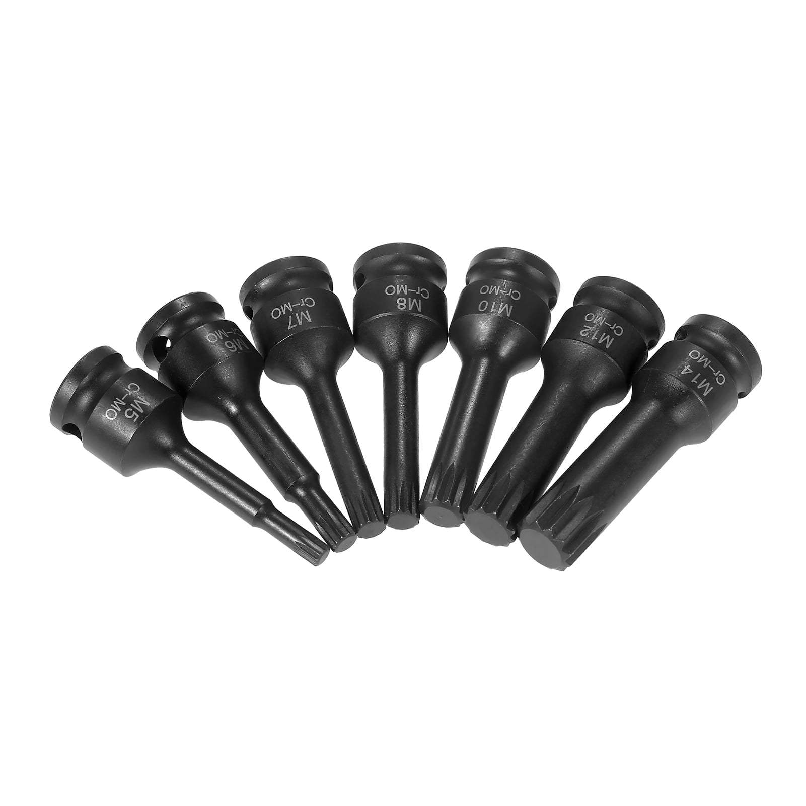 3/8-inch Drive Impact Socket Set 7 Piece Metric Sizes 5mm 6mm 7mm 8mm 10mm 12mm 14mm XZN Triple Square Spline Bit Cr-Mo Steel Socket Set