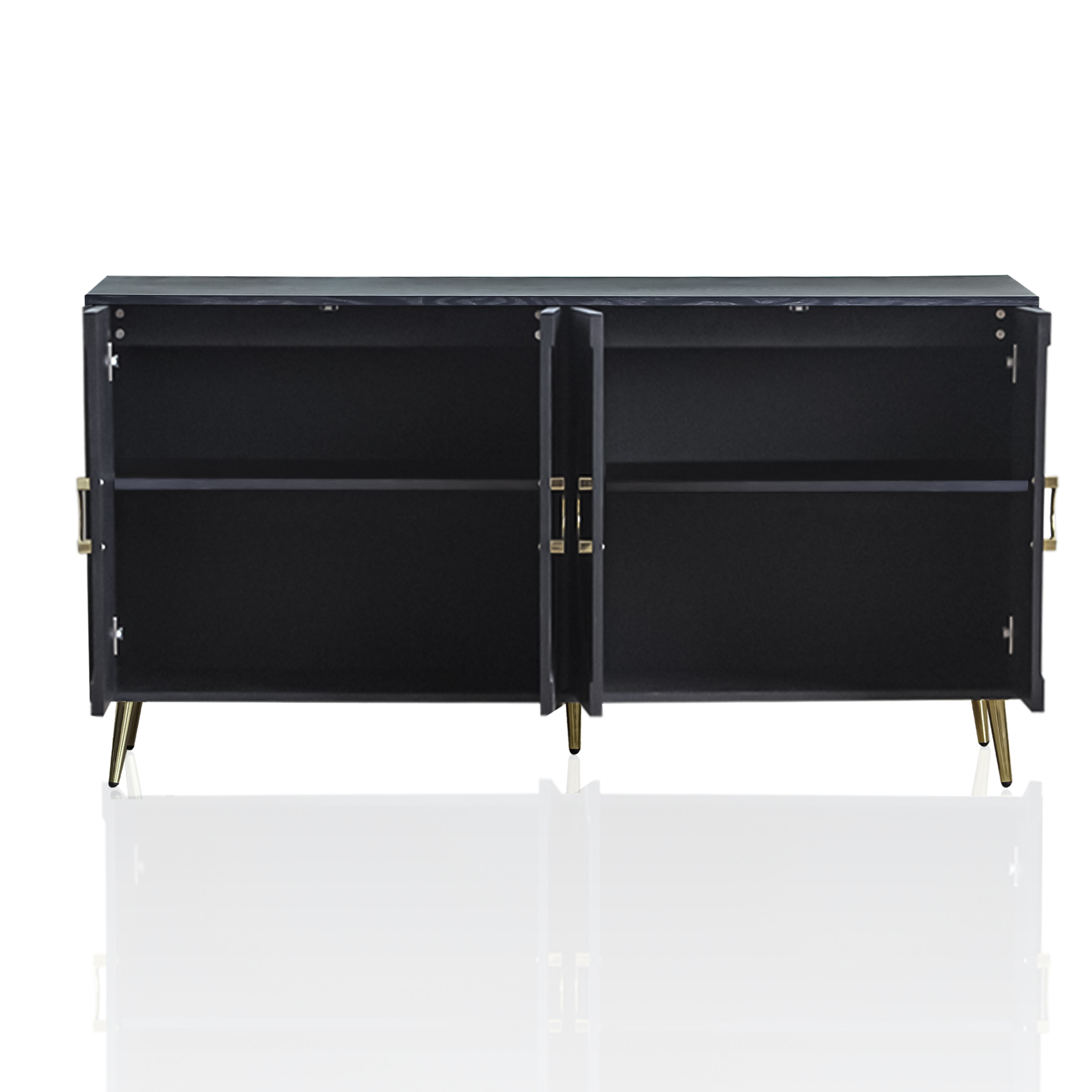 Noble House 59.8" Modern Lacquered Sideboard, Buffet Storage Cabinet with Adjustable Shelves, Distressed Black