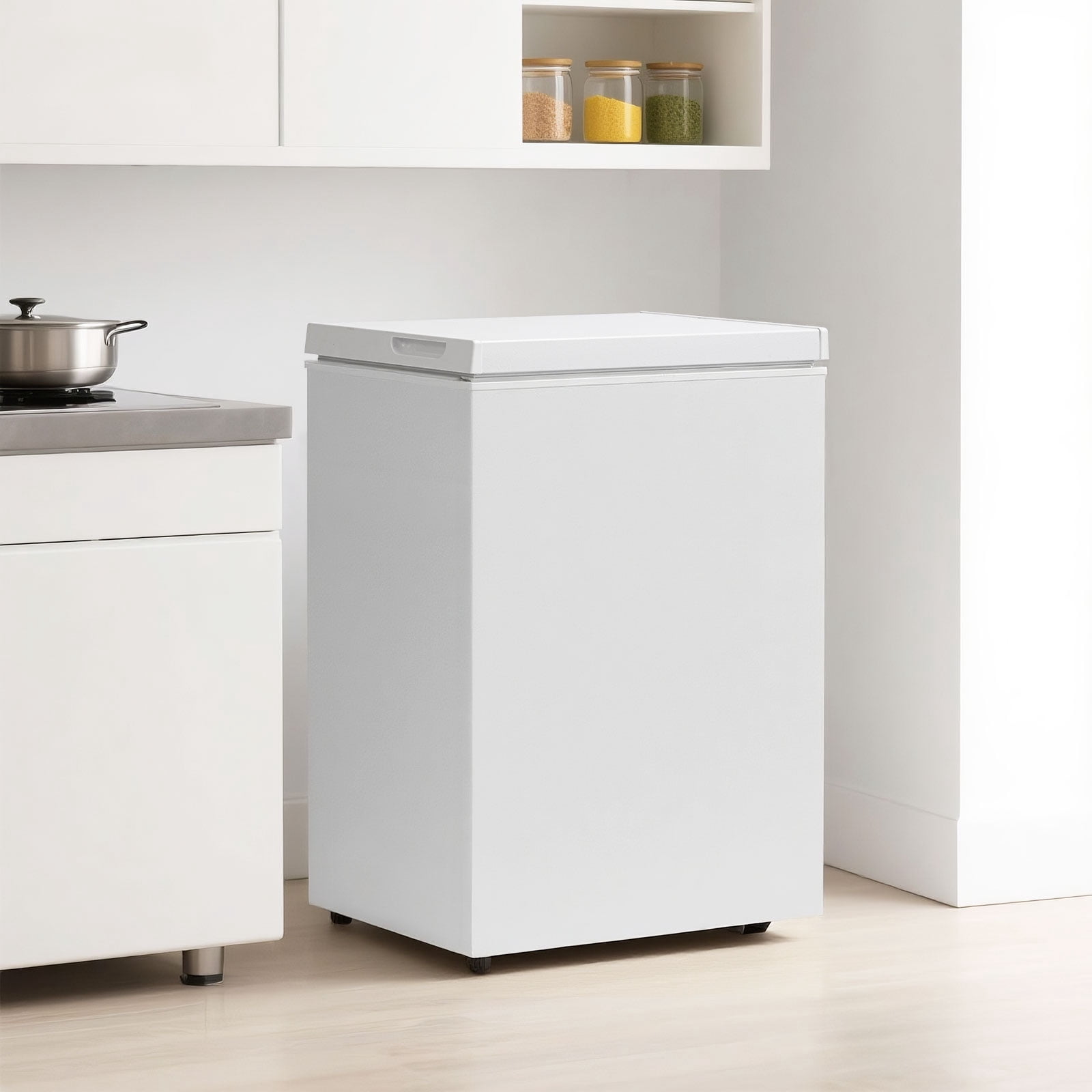 DIMEDEAL 3.2 Cu.Ft Chest Freezer, Compact Mini Deep Freezer with 7 Temp Settings & Removable Basket, Top Door Free-Standing Freezer for Home, Dorm, Garage, Office, Apartment & Basement