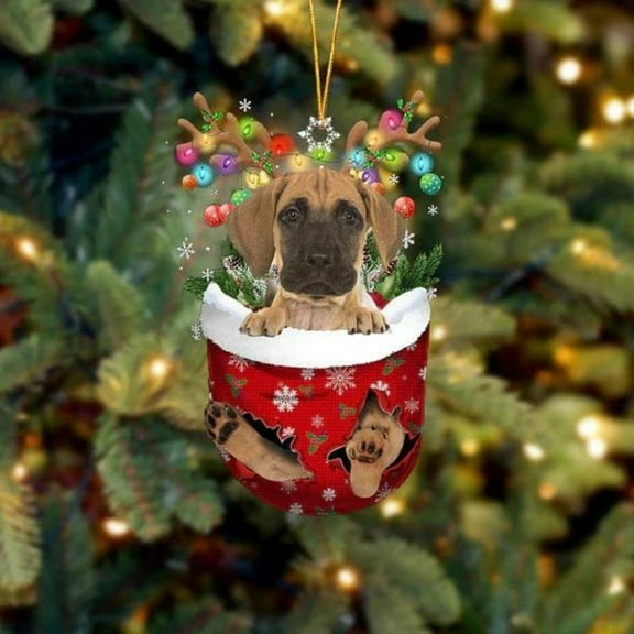 Acrylic 2D FLAT Great Dane In Snow Pocket Christmas Ornament 1