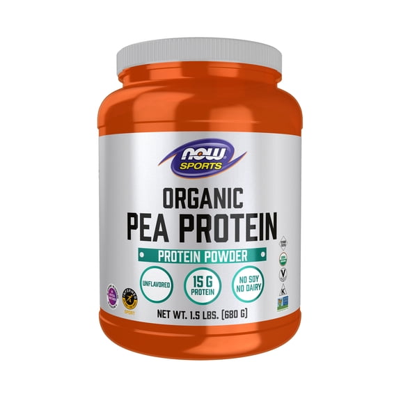 NOW Sports Nutrition, Certified Organic Pea Protein 15 Grams, Unflavored Powder, 1.5-Pound
