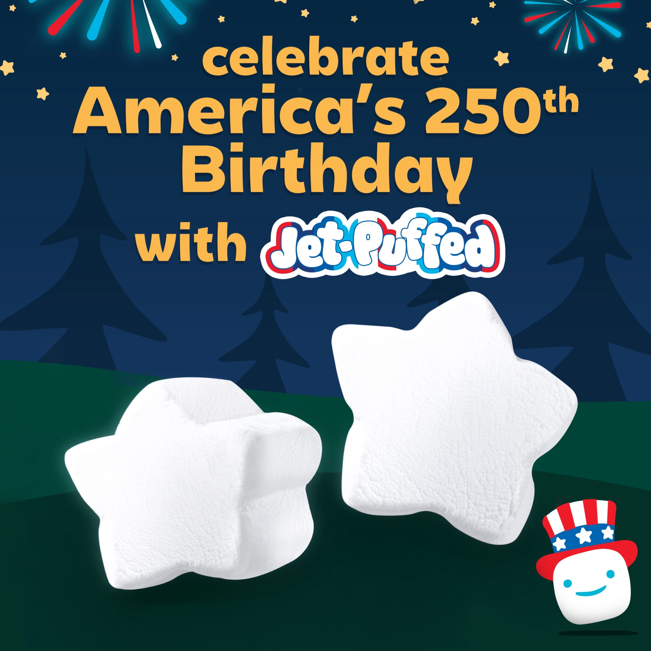 Jet-Puffed Jumbo Star Extra Large Marshmallows, 1 Bag, for S'mores and Americana Snacking, Fat Free, Glow-in-the-Dark Bag, 12 oz