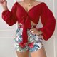 thumbnail image 4 of Conjunto de dos piezas de camiseta con cuello en V y cordones informales de verano sexy a la moda para mujer Pompotops  qwe24397, 4 of 9