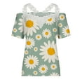 thumbnail image 4 of Summer Saving Wycnly Womens Tops Daisy Print Short Sleeve V-Neck Tee Shirts Summer Sexy Lace Trim Cold Shoulder Strap Tunic Blouse Mint Green L Clothes, 4 of 5