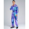 thumbnail image 4 of Nyeemya Men's Shiny Metallic Overalls Mechanic Suit Space Man Work Coveralls One Piece Disco Jumpsuits with Belt Blue S, 4 of 7