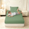 thumbnail image 3 of Manfei Modern Checkered Twin Fitted Sheet,Geometric Check Bedding,Olive,2-Piece,1 Fitted Sheet and 1 Pillowcase, 3 of 6