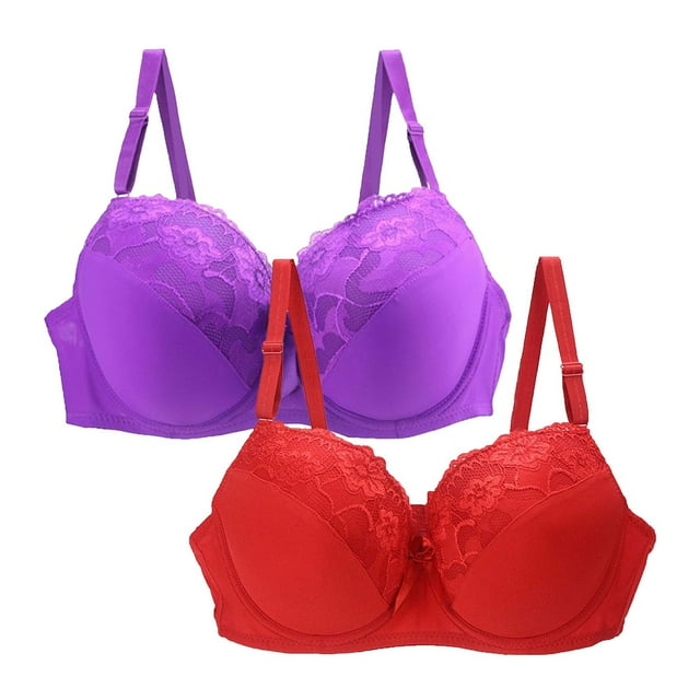 BVOFAR Lace Bras for Women Full Coverage No Underwire Bra Everyday Comfortable Bras Breathable Gather Bra 2 Pcs