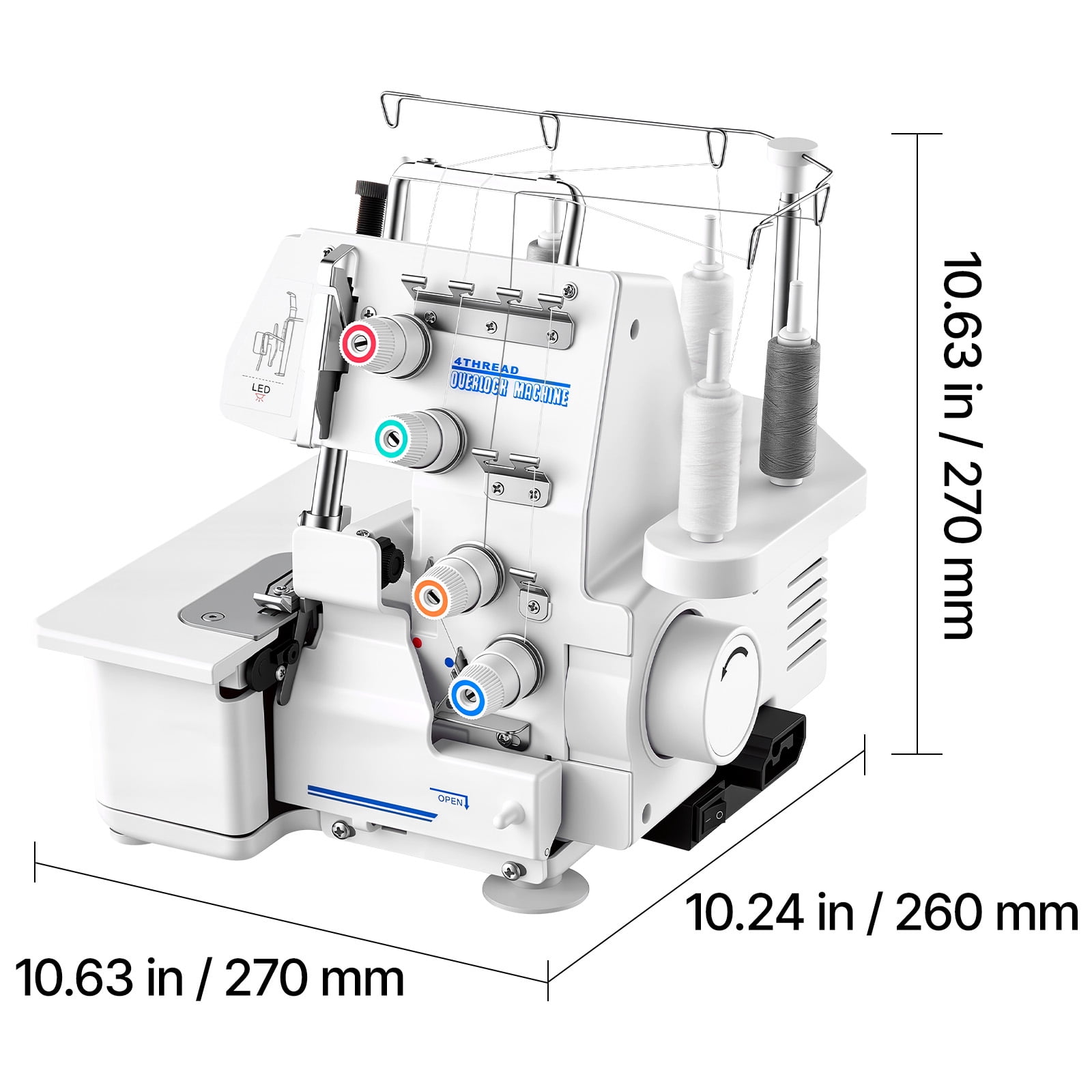 KFFKFF Serger Overlock Sewing Machine, 1250 Stitches Per Minute, 3 and 4 Thread Options, Equipped with LED Light and Stable Suction Feet, Durable Metal Frame Sewing Machine for Different Fabrics