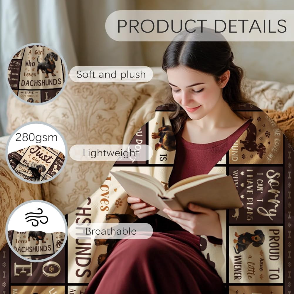 Dachshund Throw for Women Men 59×51 inch Dog Paw Soft Cozy Flannel Blanket Washable Fuzzy Throw Blanket for Home Office Room Bed Sofa Chair Gift