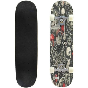 Vector seamless pattern on a theme of satanism occultism and Outdoor Skateboard Longboards 31"x8" Pro Complete Skate Board Cruiser
