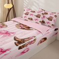 thumbnail image 3 of Erosebridal Cowgirl Boot Pattern Zipper Full Size Comforter Sets with Fitted Sheet and 2 Pillowcases,Cute Star Print Zipper Bedding Set,Pink Brown,Pink Reversible, 3 of 6
