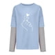 thumbnail image 4 of Blusa de manga larga de dos pines falsos con empalme a rayas y cuello redondo para mujer Pompotops gfhjh19672, 4 of 6