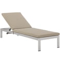 thumbnail image 2 of Modway Shore Outdoor Patio Aluminum Chaise with Cushions in Silver Beige, 2 of 4