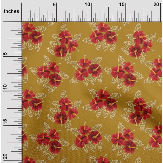oneOone Organic Cotton Poplin Twill Fabric Leaves & Floral Artistic Sashiko Print Sewing Fabric BTY 42 Inch Wide