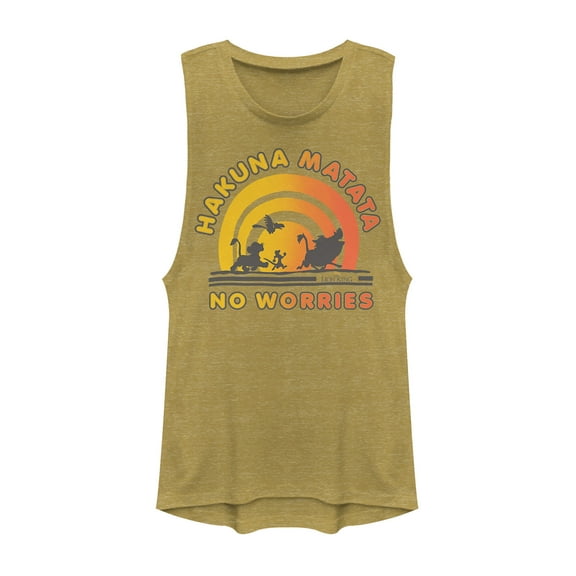 Junior's Lion King No Worries Vibrant Sunshine  Festival Muscle Graphic Tee Gold Heather Medium
