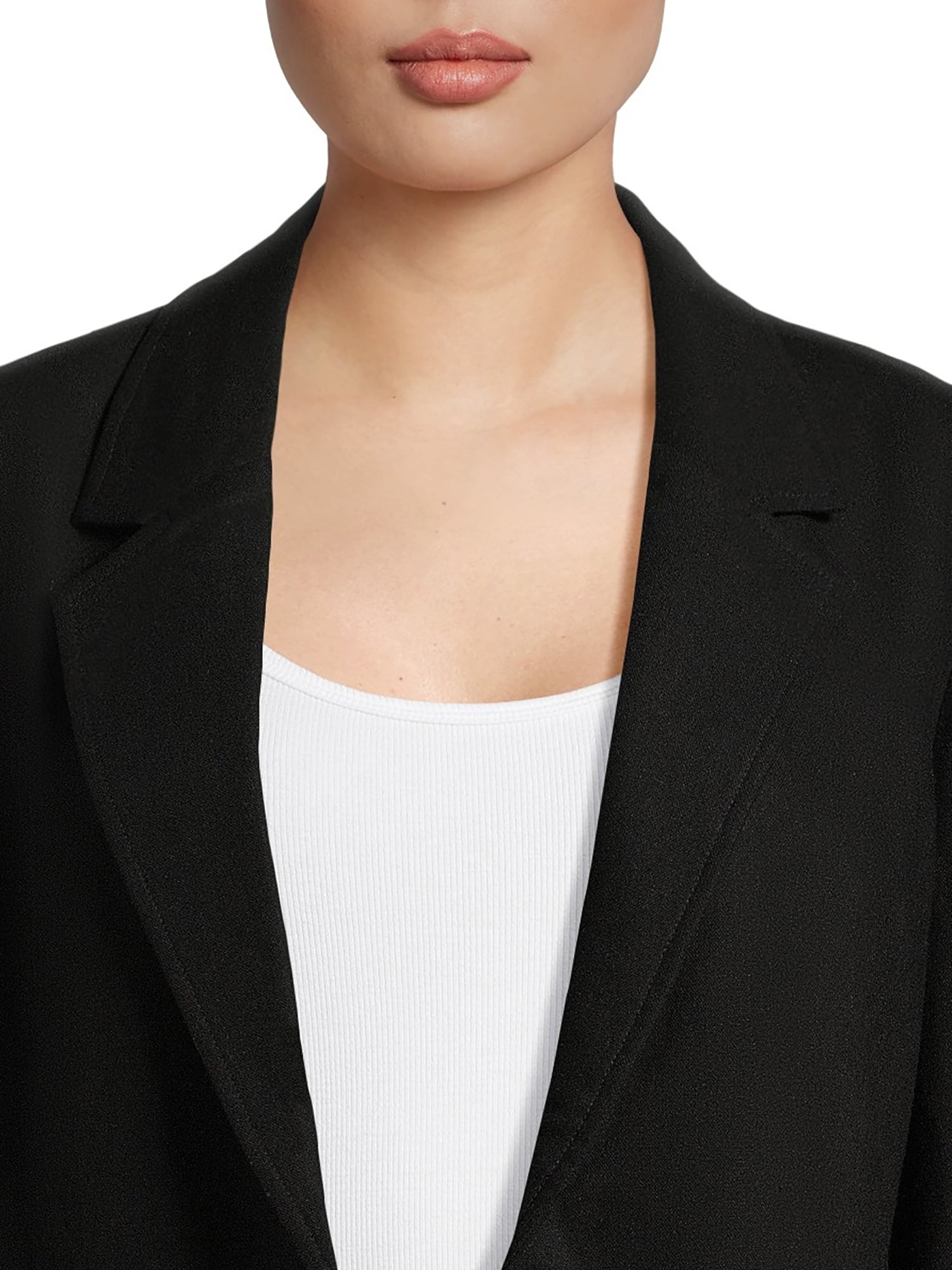 Time and Tru Women’s Linen-Blend Button Front Blazer with Patch Pockets, Sizes S-XXXL