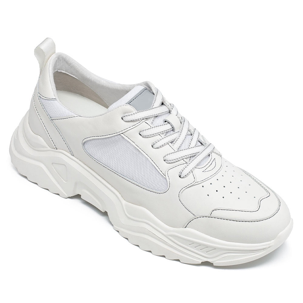 Mens Elevator Sneakers Height Increasing Sports Shoes White Leather High  Heel Sneakers - Locaka