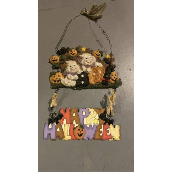 D 10” Vintage Happy Halloween Hand Painted Greeting Sign Decor Gift