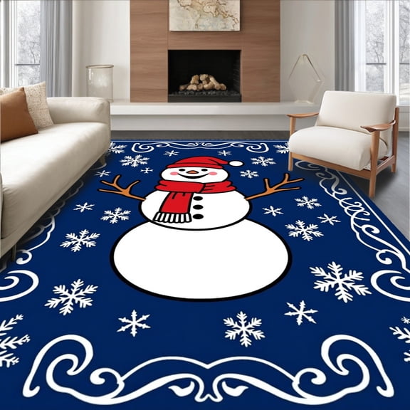 ODIKA 4'x6' Machine Washable Non-Slip Area Rug, Enchanted Frosty Celebration Welcome High Traffic Rug, Blue, 638295