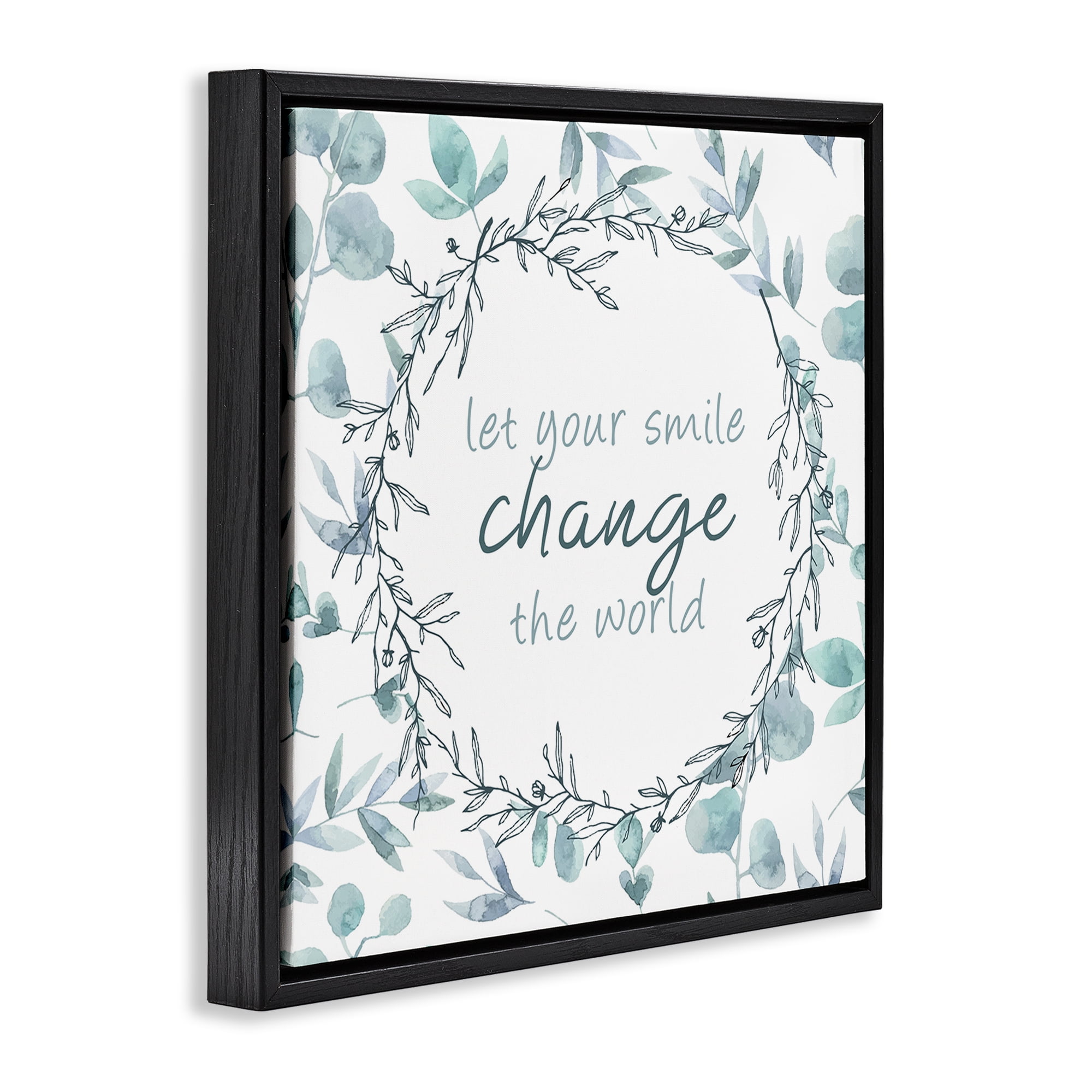 Stupell Industries Smile Change The World Black Framed Floater Canvas Wall Art, design by Kim Allen