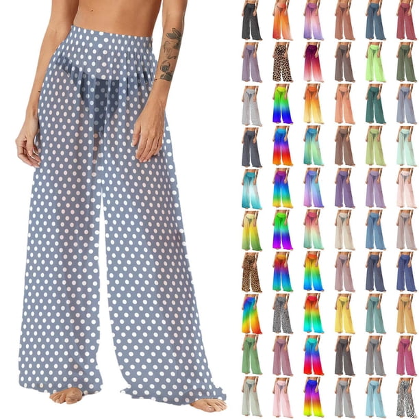 Pincandy Women See Through Sheer Mesh Pants Beach Swimsuit Bikini Bottom Cover up Party Club Elastic High Waist Wide Leg Pants