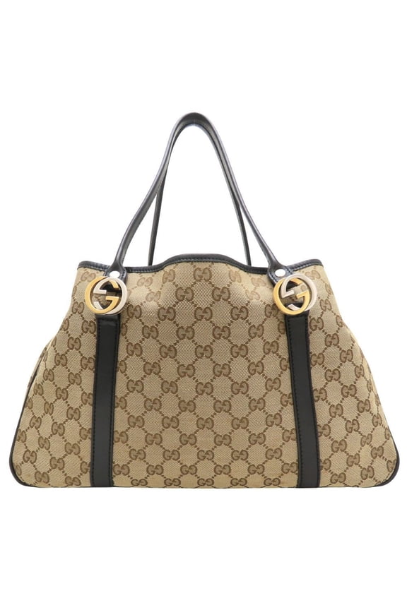 Pre-Owned GUCCI 232957 Tote Bag GG Canvas x Leather Beige Black Women's 353274