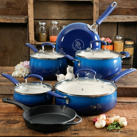 The Pioneer Woman Classic Belly Ceramic Non-Stick Interior Cookware Set, 10