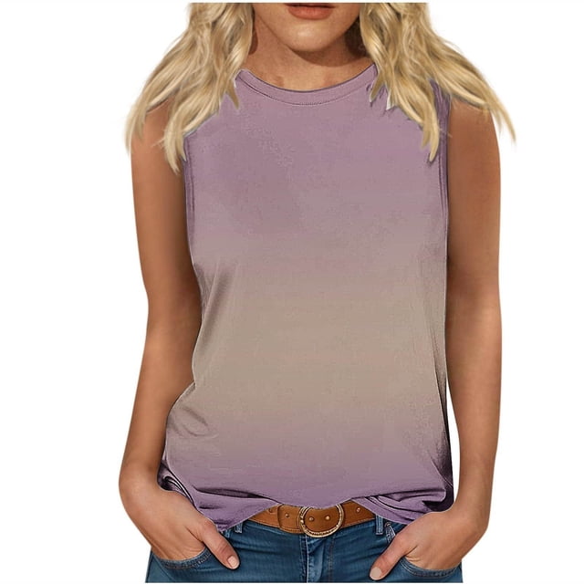 Cameland Débardeurs d'Été pour Femmes Grande Taille Col Rond Sans Manches Hauts Basiques pour Femmes T-Shirts Décontractés Amples