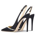thumbnail image 4 of FSJ Women Classic Sparkling Rhinestone Pointed Closed Toe Slingback Slip On Stilettos High Heels Pumps Buckle Wedding Dressy Shoes Size 10.5 Black Glossy Leather, 4 of 5