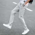 thumbnail image 3 of Pantalones casuales blancos rotos de tendencia para hombre, pantalones ajustados de moda para hombre, novedad en ropa de calle holgada, elegante, de algodón con bolsillos anchos, 3 of 5