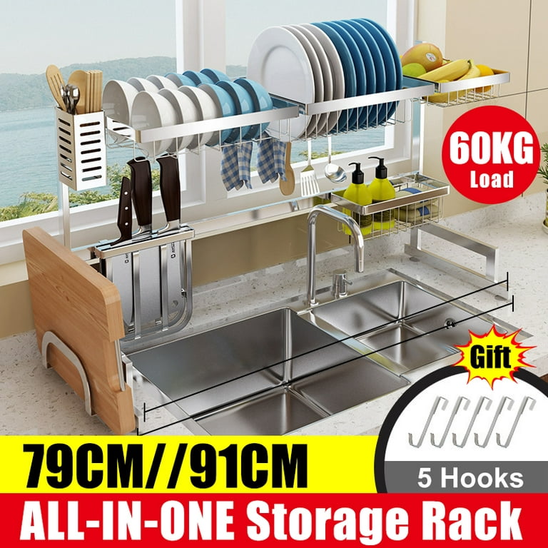 2 Layers Stainless Steel over Sink Dish Drying Rack Storage