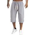 thumbnail image 1 of Pantalones cortos de lino para hombre, estilo casual, color sólido, sueltos, rectos, elásticos, con cordón, para verano, playa, yoga, con bolsillos 04-gris 4XL 04-gris 4XL Xishao ropa, 1 of 1