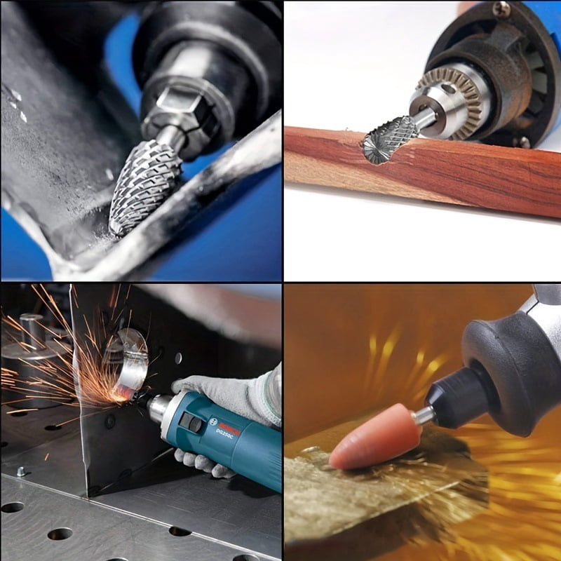 10pcs/set Tungsten Carbide Burr Set 6.35mm Shank Double Cutting Solid Power Tool Rotary File Drill Bit