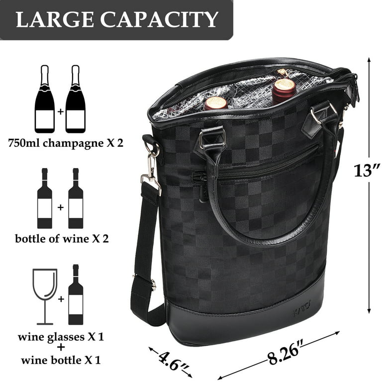 Tirrinia Insulated Wine Carrier Tote - Travel Padded 2 Bottle Wine