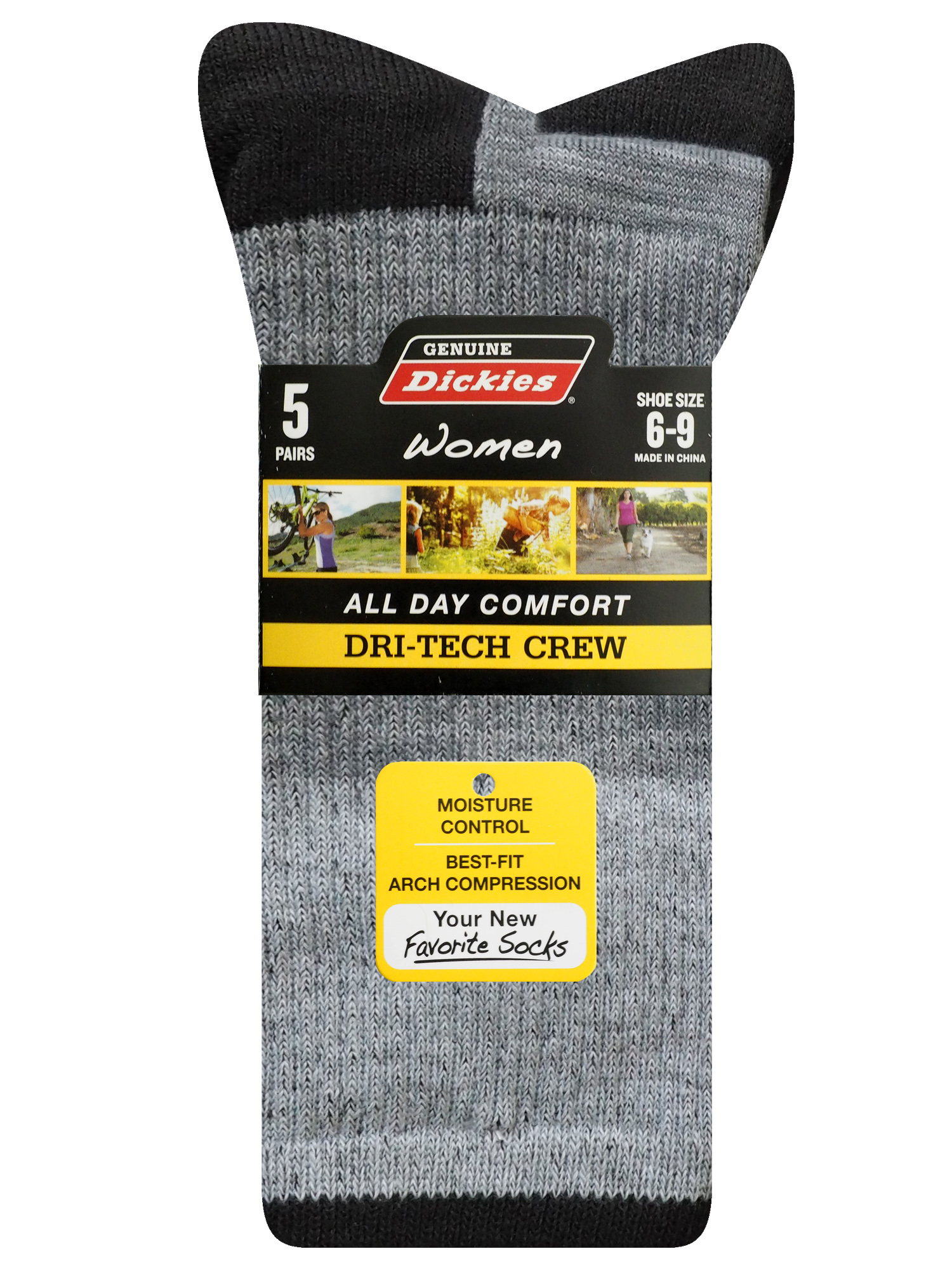 Genuine Dickies Women's Dri-Tech Striped Asst Crew Socks, 5-Pack