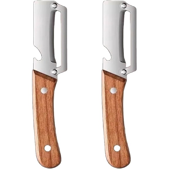 2 in 1 Multi Functional Vegetable Peeler with Bottle Opener and Wooden Handle Stainless Steel Blade Kitchen Tool for Sugar Cane Potato Fruit Pineapple Pumpkin Papaya Carrot Veggie Peeler (2)