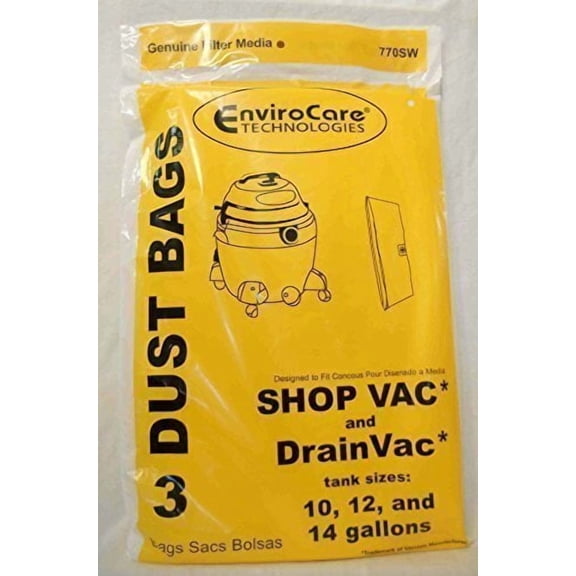 3 Shop-Vac Vacuum Dust Bags By Envirocaire for Shop Vac 10, 12 and 14 Gallon Tank Sizes, Model: 770SW by Tools & More Vacuum Cleaner Bags