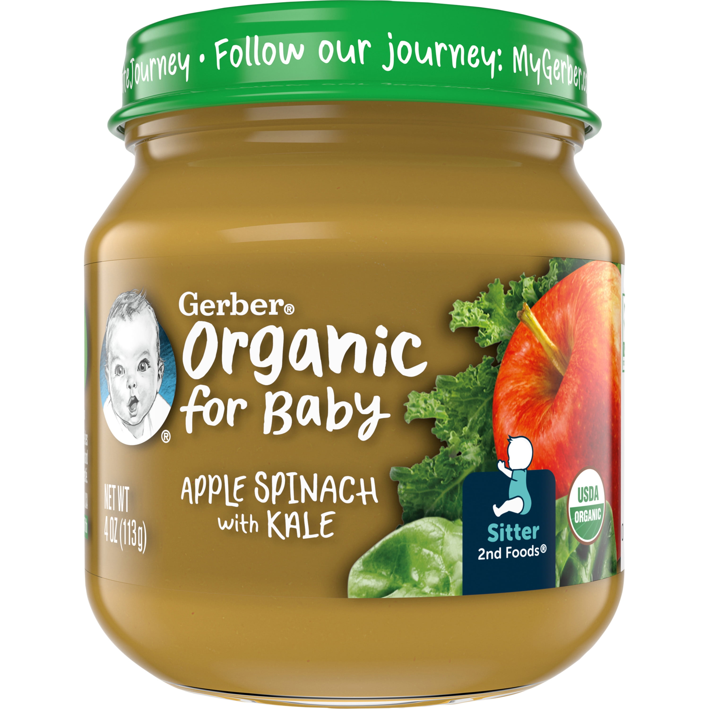 Gerber 2nd Foods Organic for Baby Baby Food, Apple Spinach Kale, 4 oz Jar