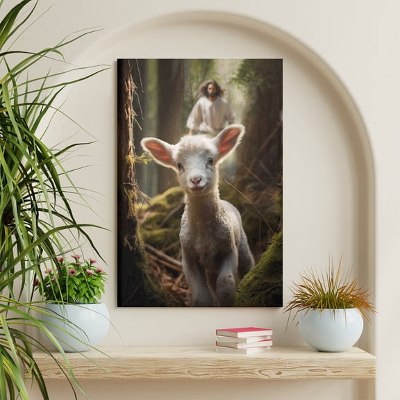 WFSposter Jesus and Lamb Canvas Wall Art Jesus Rescues Lost Lamb Picture Wall Art Canvas Print Christian Home Decor 20 x 24 in