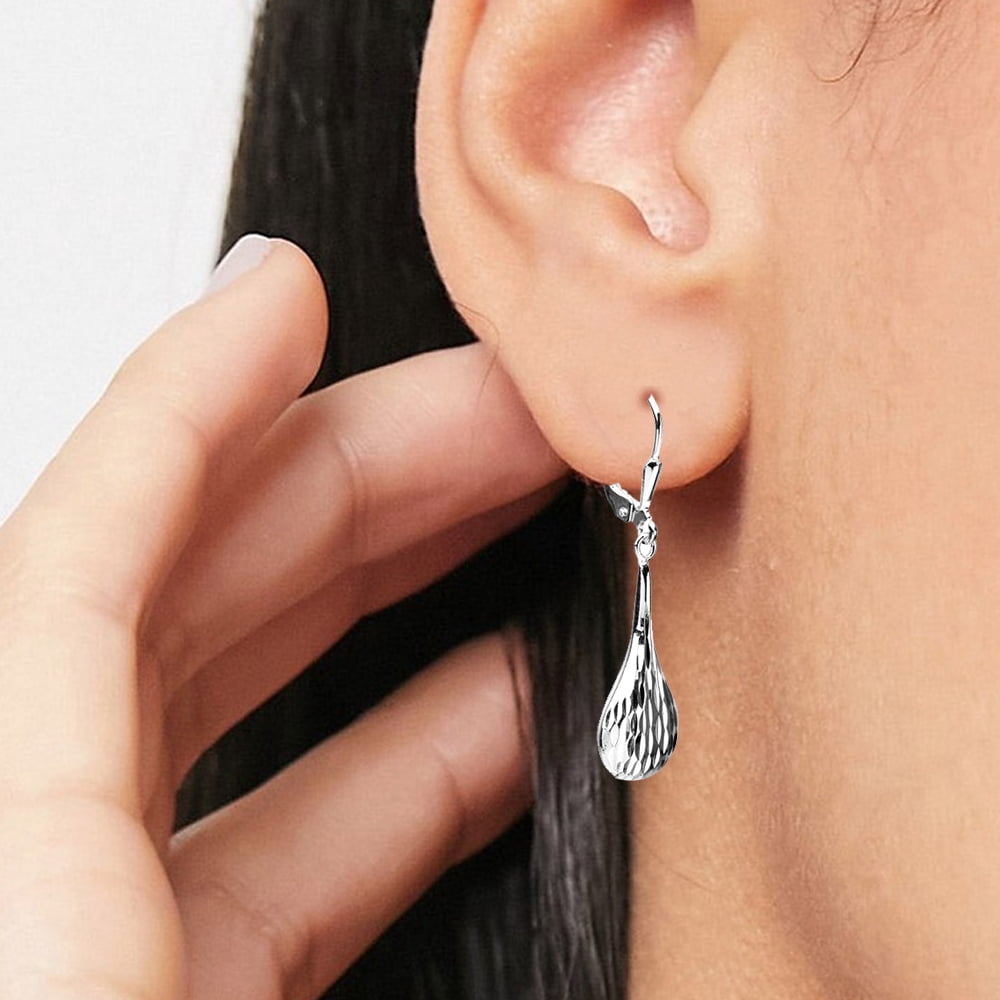 LeCalla 925 Sterling Silver Diamond-Cut Celtic Knot Sea Life Tear-Drop Dangle Lever Back Earrings for Women and Teen 26MM