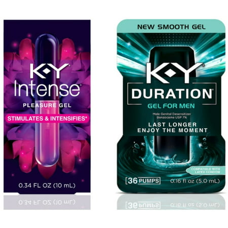 2 Pack - K-Y Pleasure Kit With Intense Pleasure Gel Woman's Lube (0.34 oz) & Duration Gel Male Genital Desensitizer