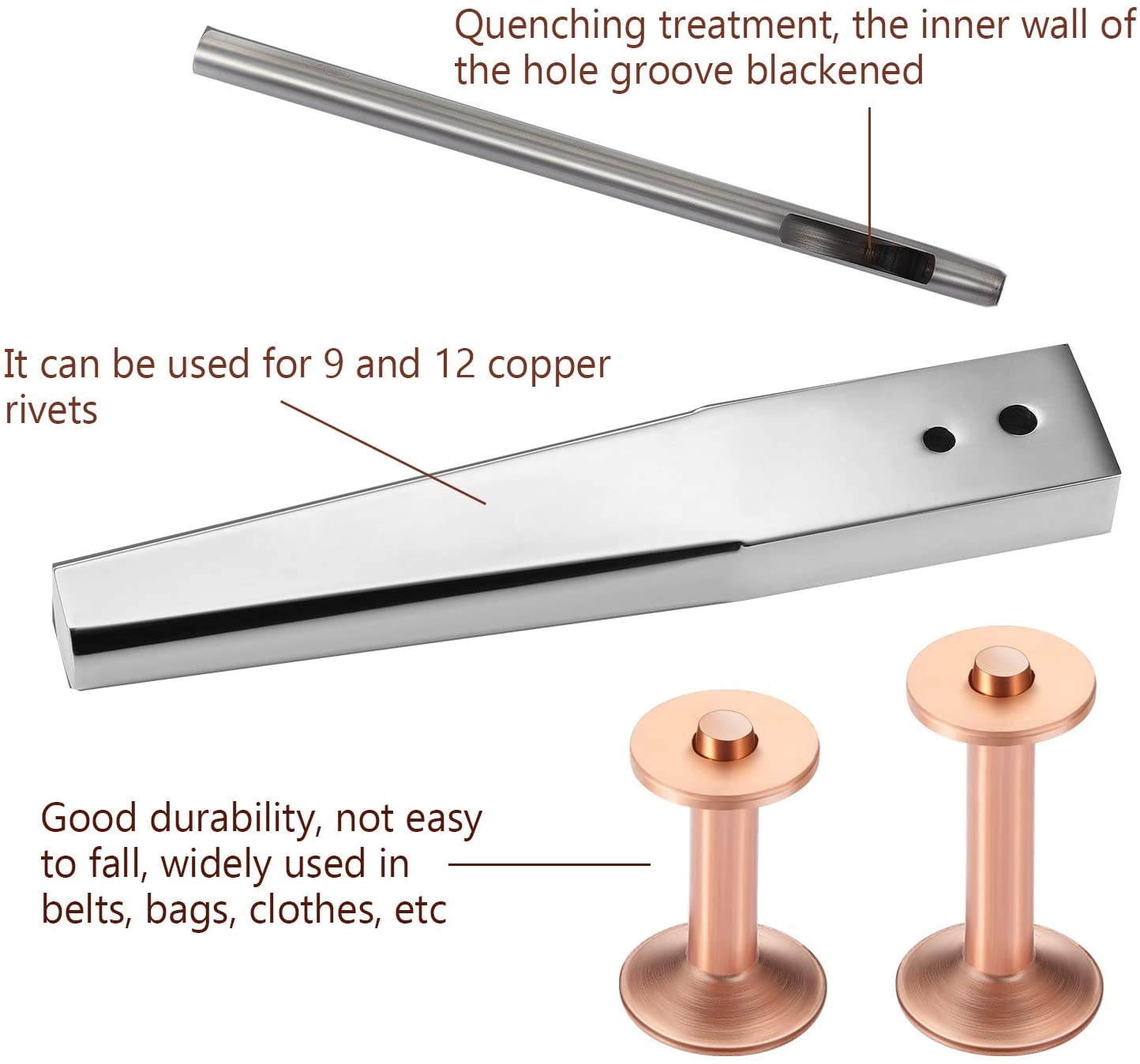 50pcs Copper Rivet and Burr Washers for Leather Work #9 #12 Brass Rivets Setter Install Setting Tool with Hole Punch Cutter Kit Belts Wallets Collars DIY Craft Supplies 50 -