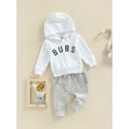 thumbnail image 3 of Baby Toddler 2Pcs Hooded Outfits, 3 6 12 18 24 Months 2T 3T Capital Letter Print Long Sleeve Hooded Pullover + Elastic Drawstring Side Pockets Trousers, 3 of 9