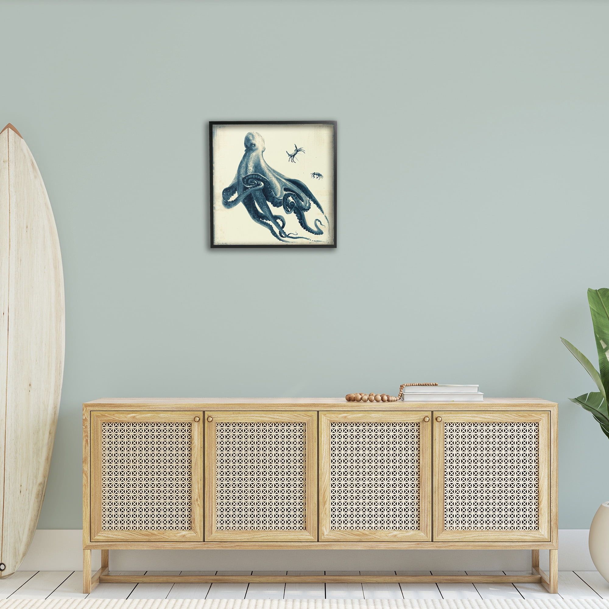 Stupell Industries Octopus & Sea Critters Animals & Insects Painting Black Framed Art Print Wall Art, 24 x 24